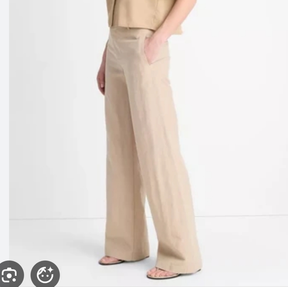 Vince NWT Tan Mid Rise Textured  Wide-Leg Trousers